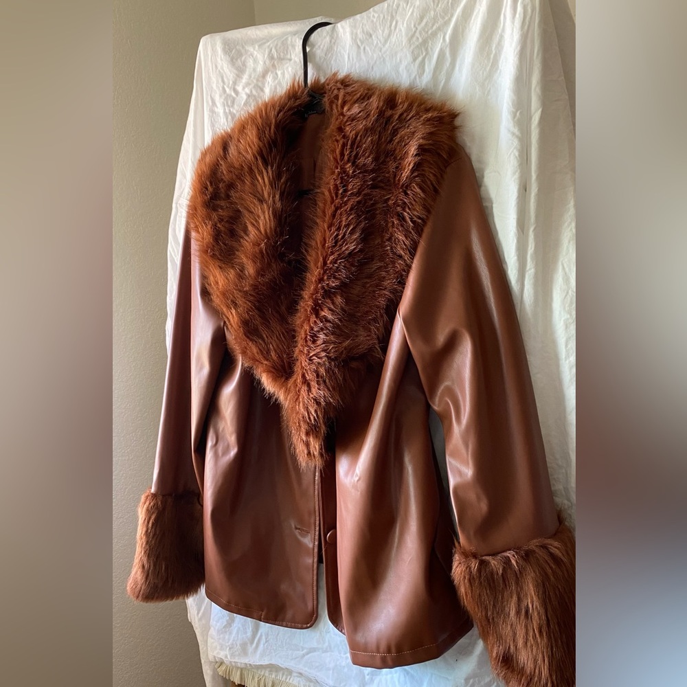 Faux fur leather coat perfect staple for fall